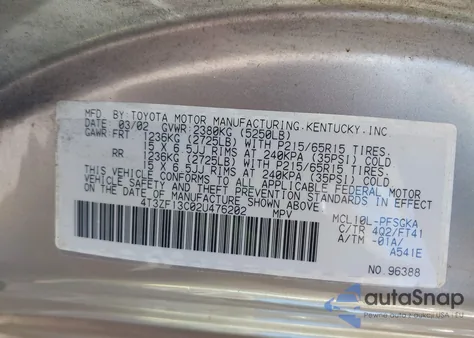 2002 Toyota Sienna Le из США, поврежденный, VIN 4T3ZF13C02U476202